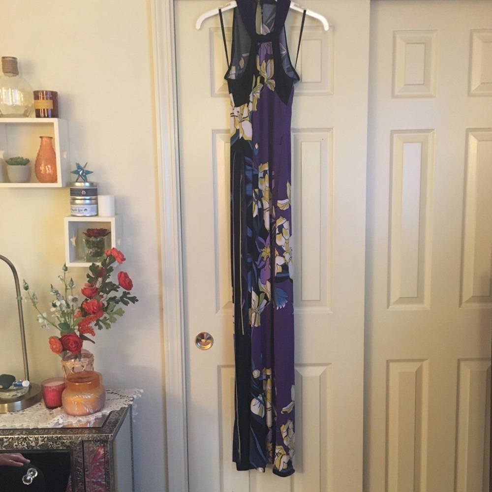 Tahari Purple Floral Maxi Dress Size Petite Small